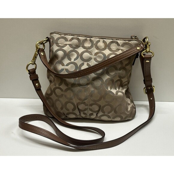 Coach tan canvas  signature and brown leather strap  classic crossbody bag - Picture 1 of 14